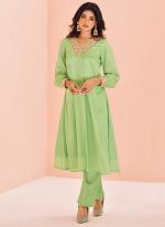 Chinnon Green Party Wear Hand Work Readymade Kurti With Pant